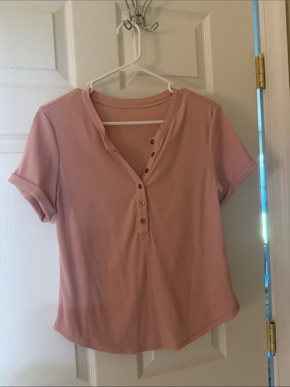 Women’s Pink Short Sleeve Henley Top - NWOT